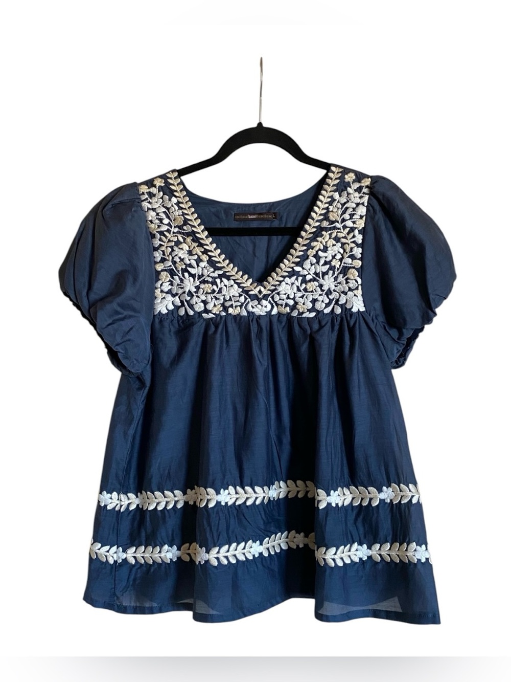 Women’s HAZEL Embroidered Baby Doll Blouse Top Size L